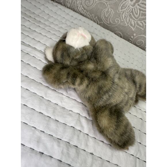 Cat Plush Bean Bag Stuffed Animal Hard Eyes Gray Striped Tabby 9” Whiskers - Picture 5 of 5